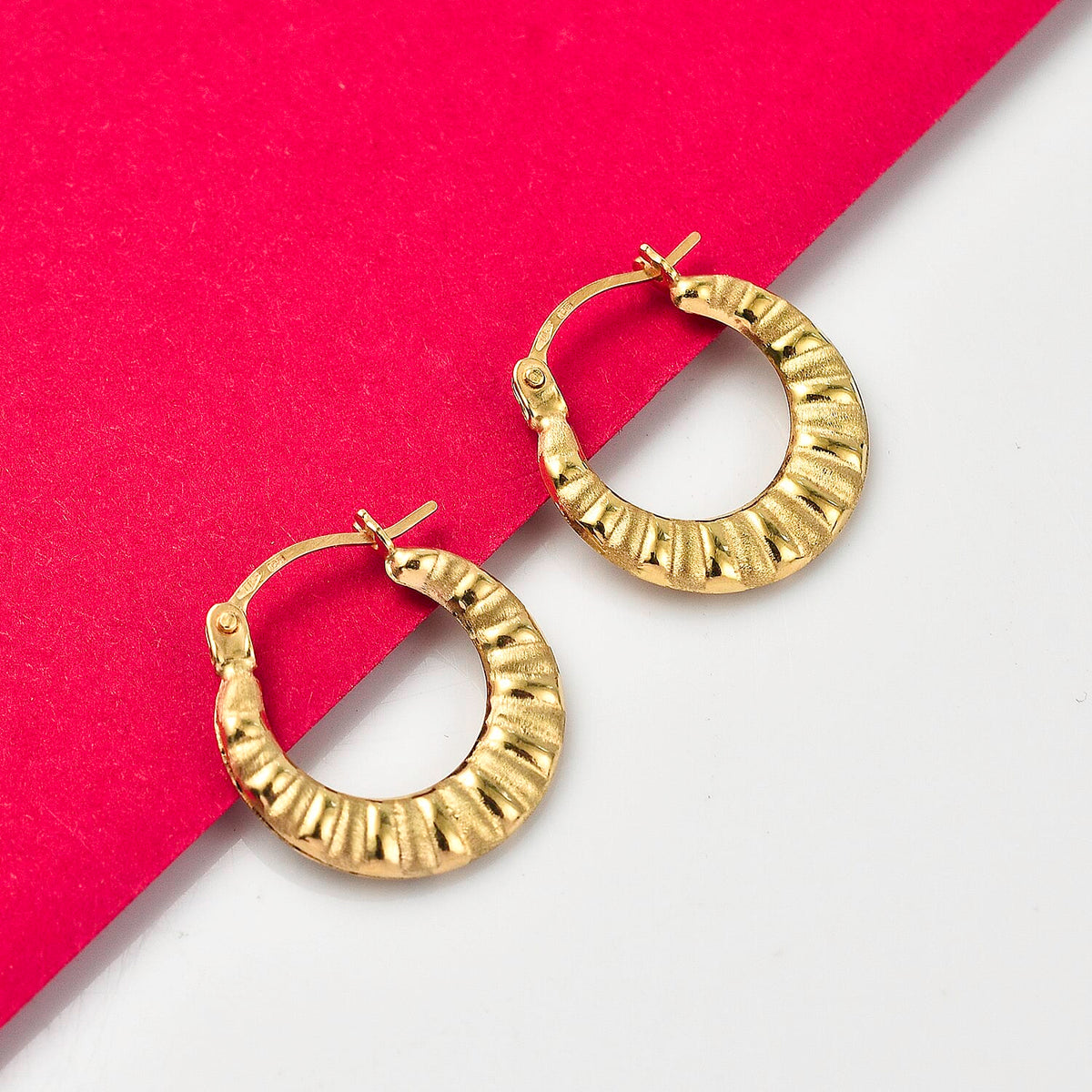 Close Out Deal- 9K Yellow Gold Broad Textured Hoop Earrings 7725505 1