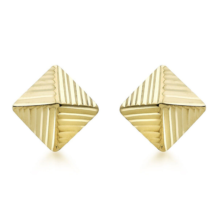 9K Yellow Gold 6mm x 6mm Diamond Cut Pyramid Stud Earrings 7338414 2