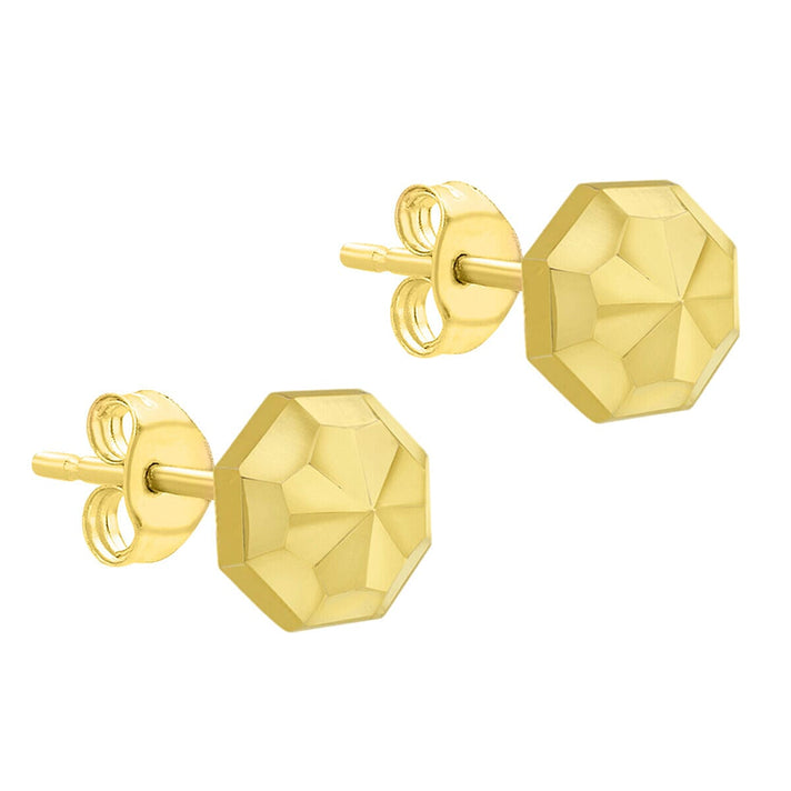 9K Yellow Gold 7mm Diamond Cut Octagonal Stud Earrings 7338504 2