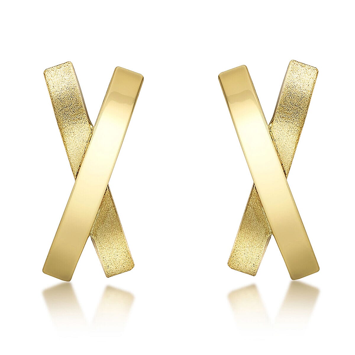 9K Yellow Gold 7mm x 16mm Satin and Polished Crossover Earrings 7338531 0