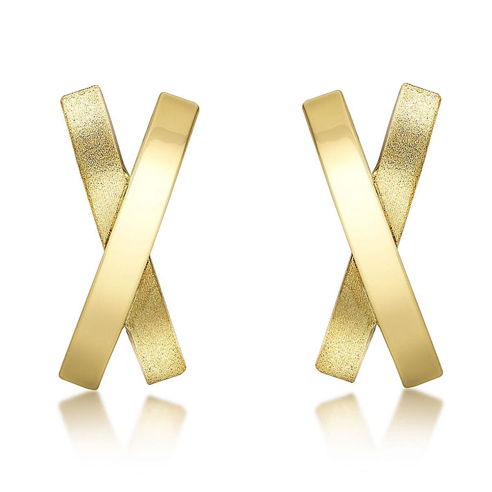 9K Yellow Gold 7mm x 16mm Satin and Polished Crossover Earrings 7338531 1