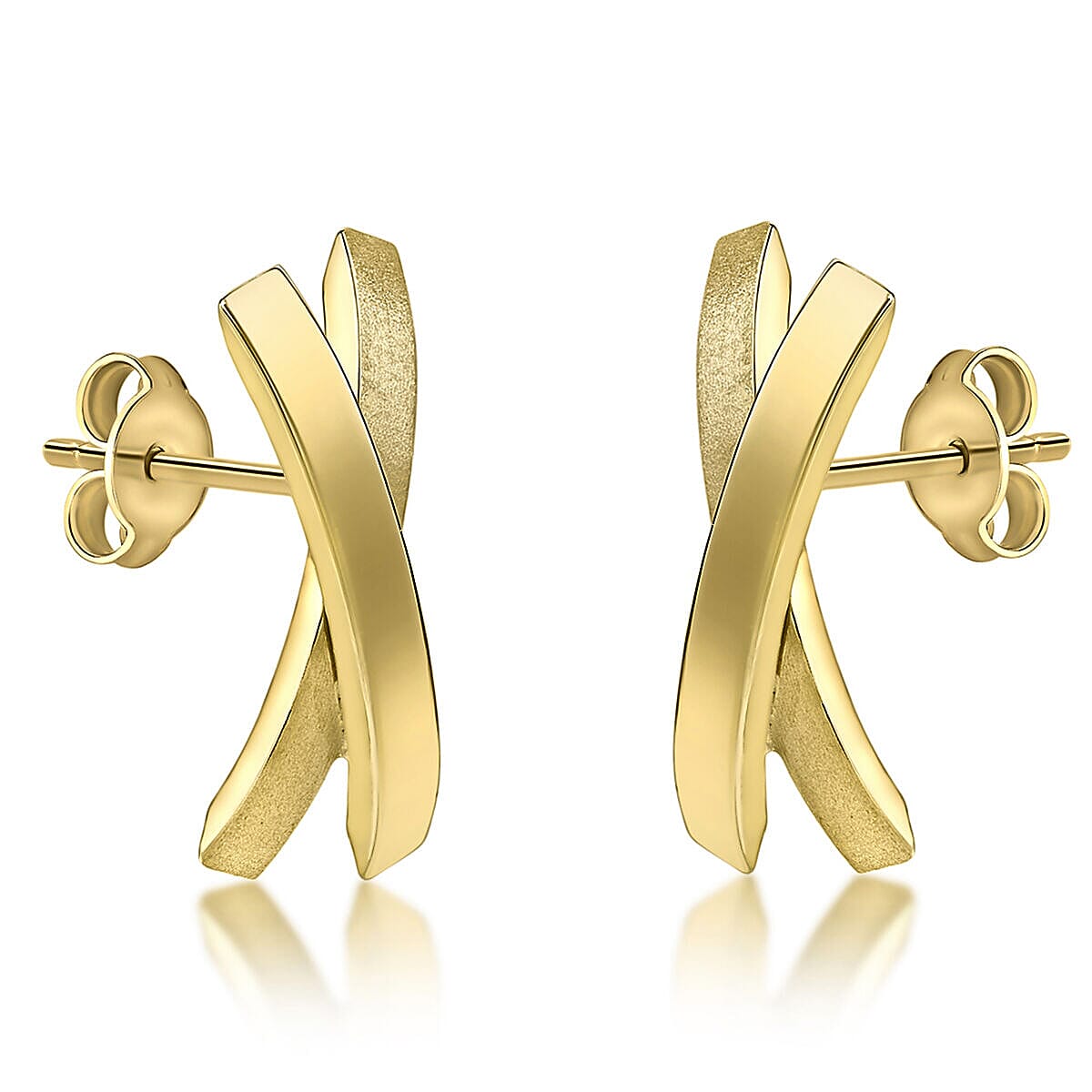 9K Yellow Gold 7mm x 16mm Satin and Polished Crossover Earrings 7338531 1