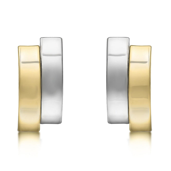 9K Two Tone Gold 6mm x 13.5mm Asymmetric Double Curved Bars Stud Earrings 7341451 1
