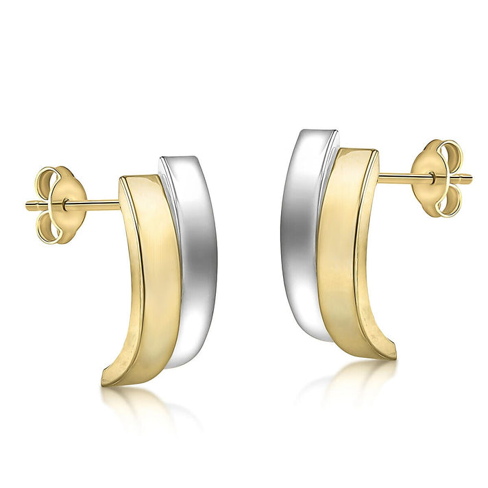 9K Two Tone Gold 6mm x 13.5mm Asymmetric Double Curved Bars Stud Earrings 7341451 2
