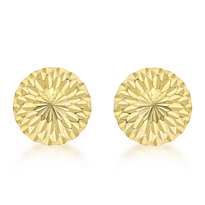 9K Yellow Gold 10mm Diamond Cut Half Ball Stud Earrings 7338331 1