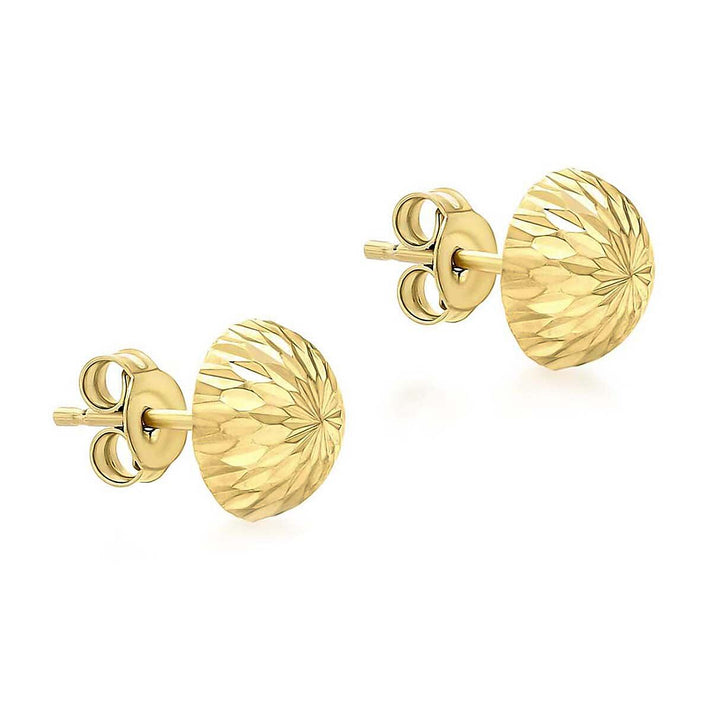 9K Yellow Gold 10mm Diamond Cut Half Ball Stud Earrings 7338331 2