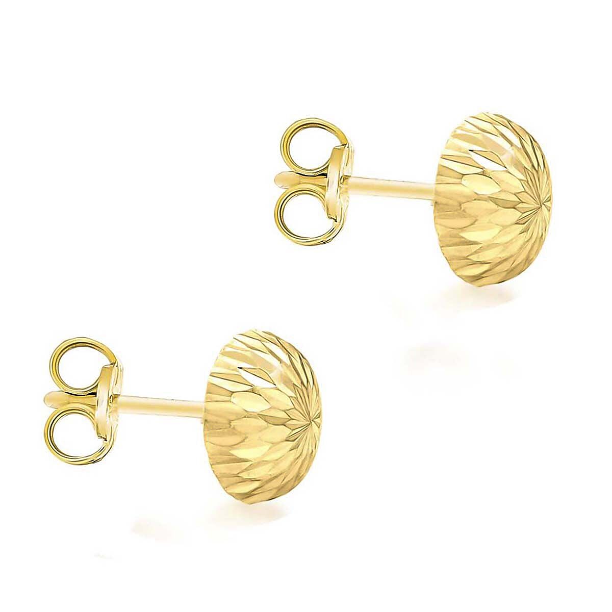 9K Yellow Gold 10mm Diamond Cut Half Ball Stud Earrings 7338331 2