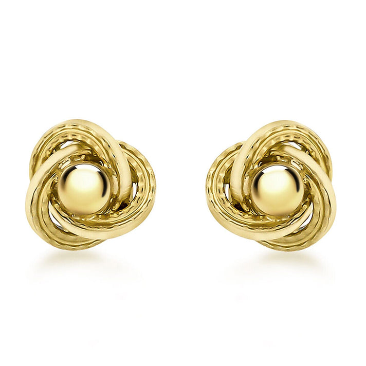 9K Yellow Gold 8mm Knot and Ball Stud Earrings 7338312 1