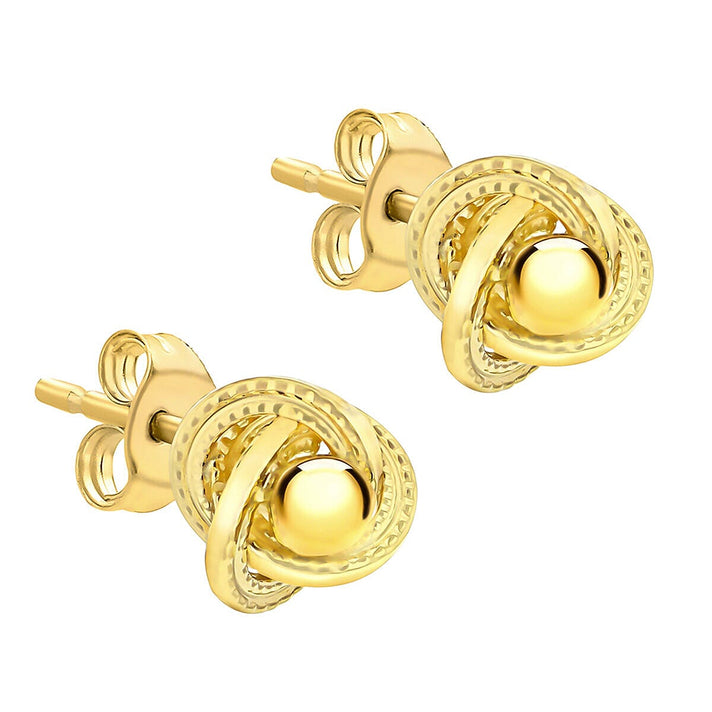 9K Yellow Gold 8mm Knot and Ball Stud Earrings 7338312 2