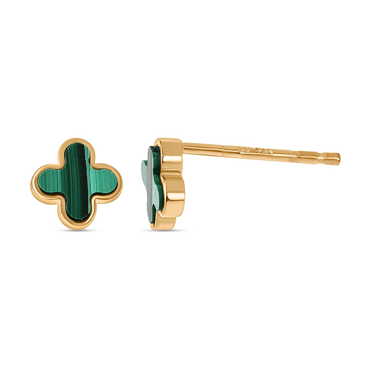 Designer Inspired - 9K Yellow Gold Malachite Clover Stud Earrings 7733836 0