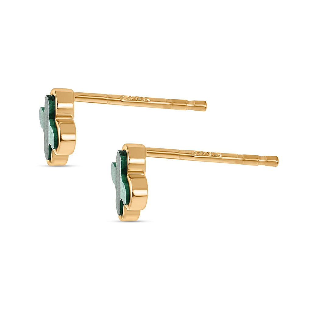 Designer Inspired - 9K Yellow Gold Malachite Clover Stud Earrings