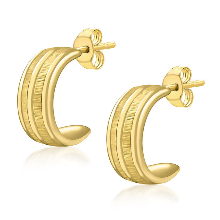 9K Yellow Gold 5mm x 12mm Diamond Cut Textured Half Band Earrings 7337577 1