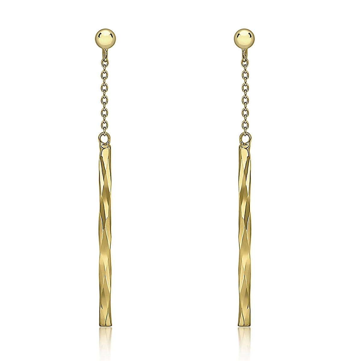 9K Yellow Gold 3mm x 41.5mm Chain and Faceted Bar Drop Earrings 7338224 0