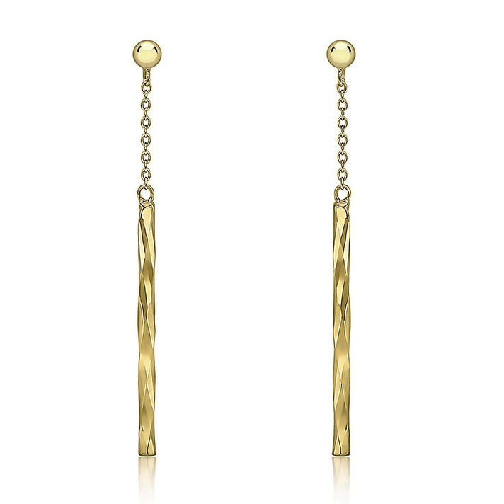 9K Yellow Gold 3mm x 41.5mm Chain and Faceted Bar Drop Earrings 7338224 1