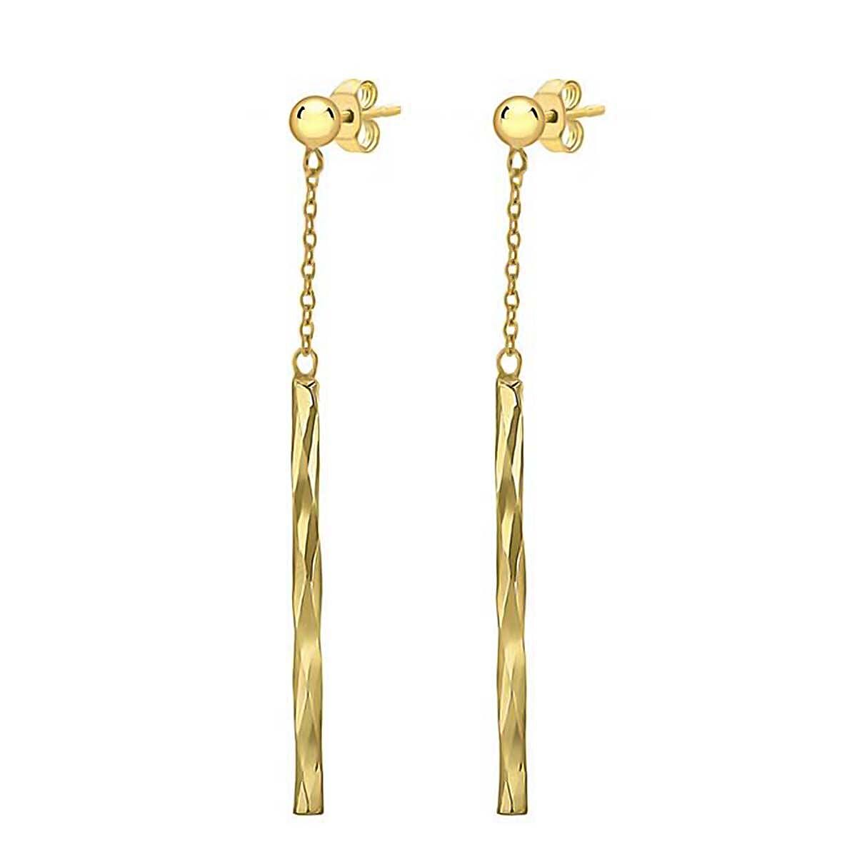 9K Yellow Gold 3mm x 41.5mm Chain and Faceted Bar Drop Earrings 7338224 1