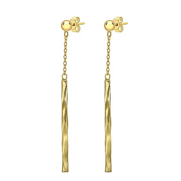 9K Yellow Gold 3mm x 41.5mm Chain and Faceted Bar Drop Earrings 7338224 2