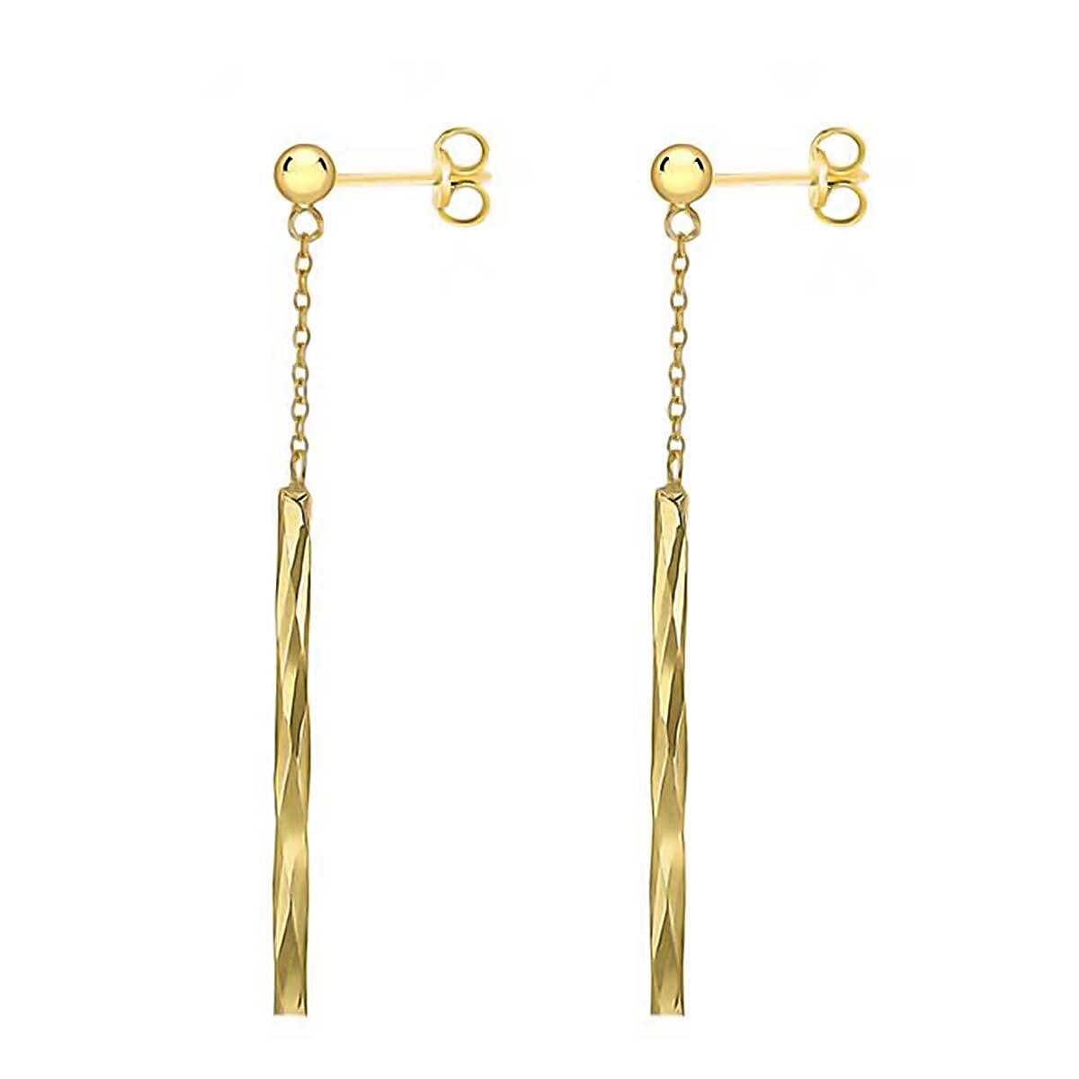 9K Yellow Gold 3mm x 41.5mm Chain and Faceted Bar Drop Earrings 7338224 2