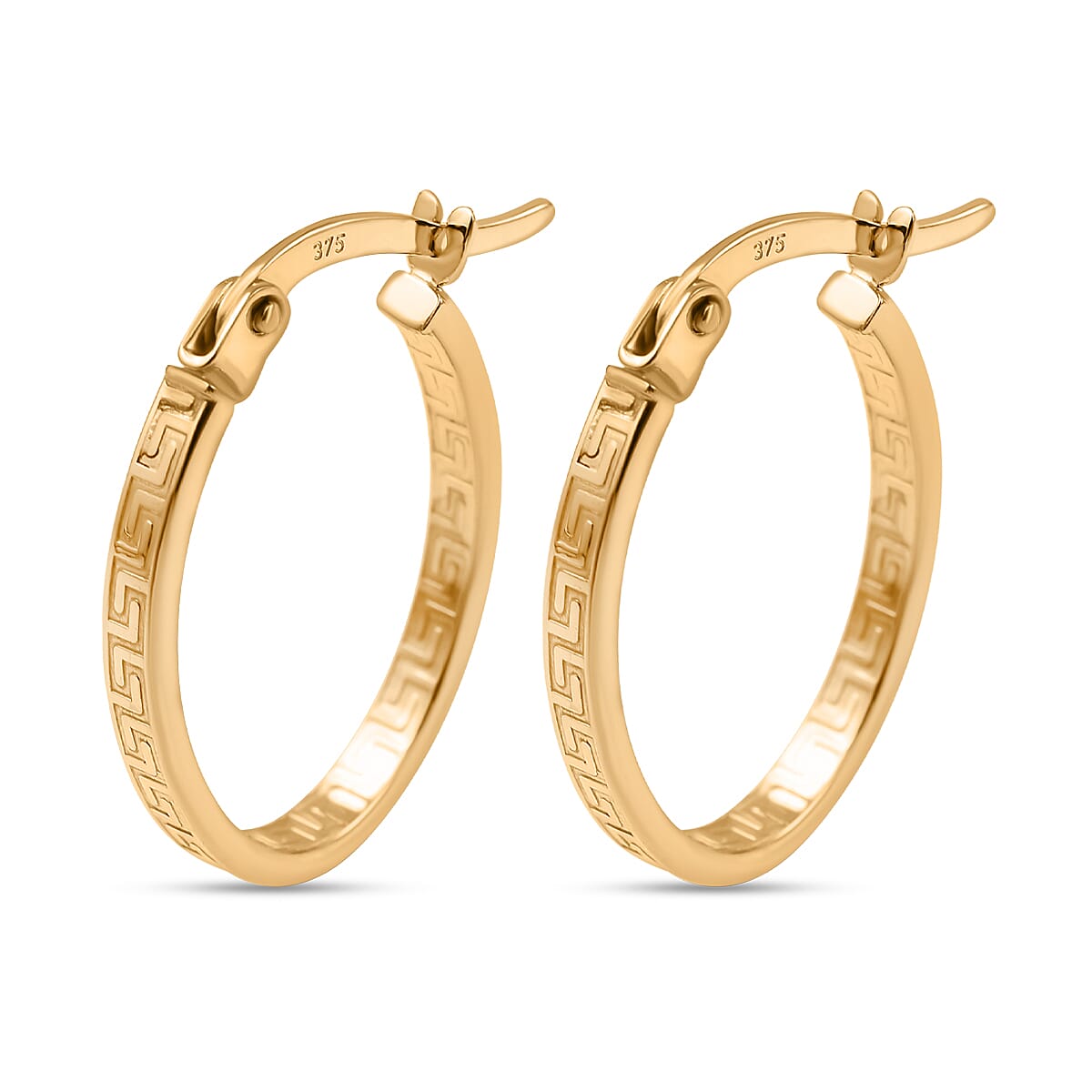 Mega Closeout Buy -9K Yellow Gold Greek Key Hoop Earrings- 7756968 0