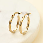Mega Closeout Buy -9K Yellow Gold Greek Key Hoop Earrings-