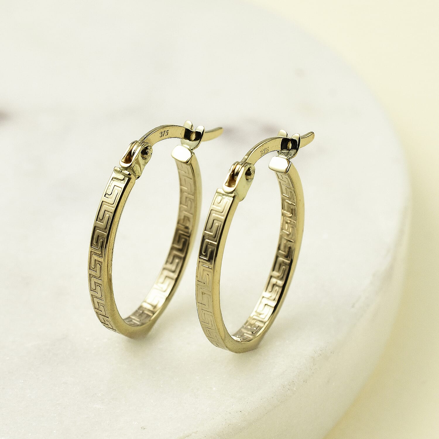 Mega Closeout Buy -9K Yellow Gold Greek Key Hoop Earrings- 7756968 1