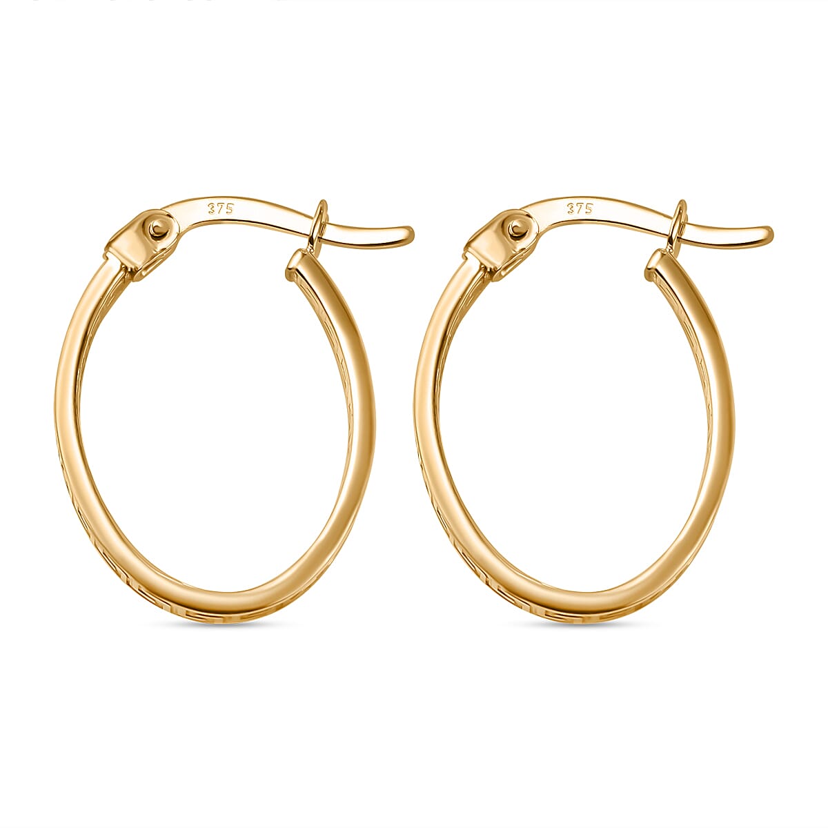 Mega Closeout Buy -9K Yellow Gold Greek Key Hoop Earrings- 7756968 3