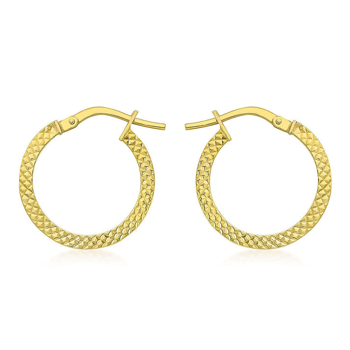 9K Yellow Gold 2mm Tube 15mm CobraTextured Hoop Creole Earrings 7337313 1