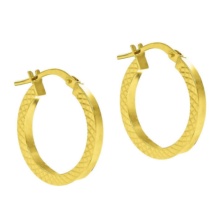 9K Yellow Gold 2mm Tube 15mm CobraTextured Hoop Creole Earrings 7337313 2