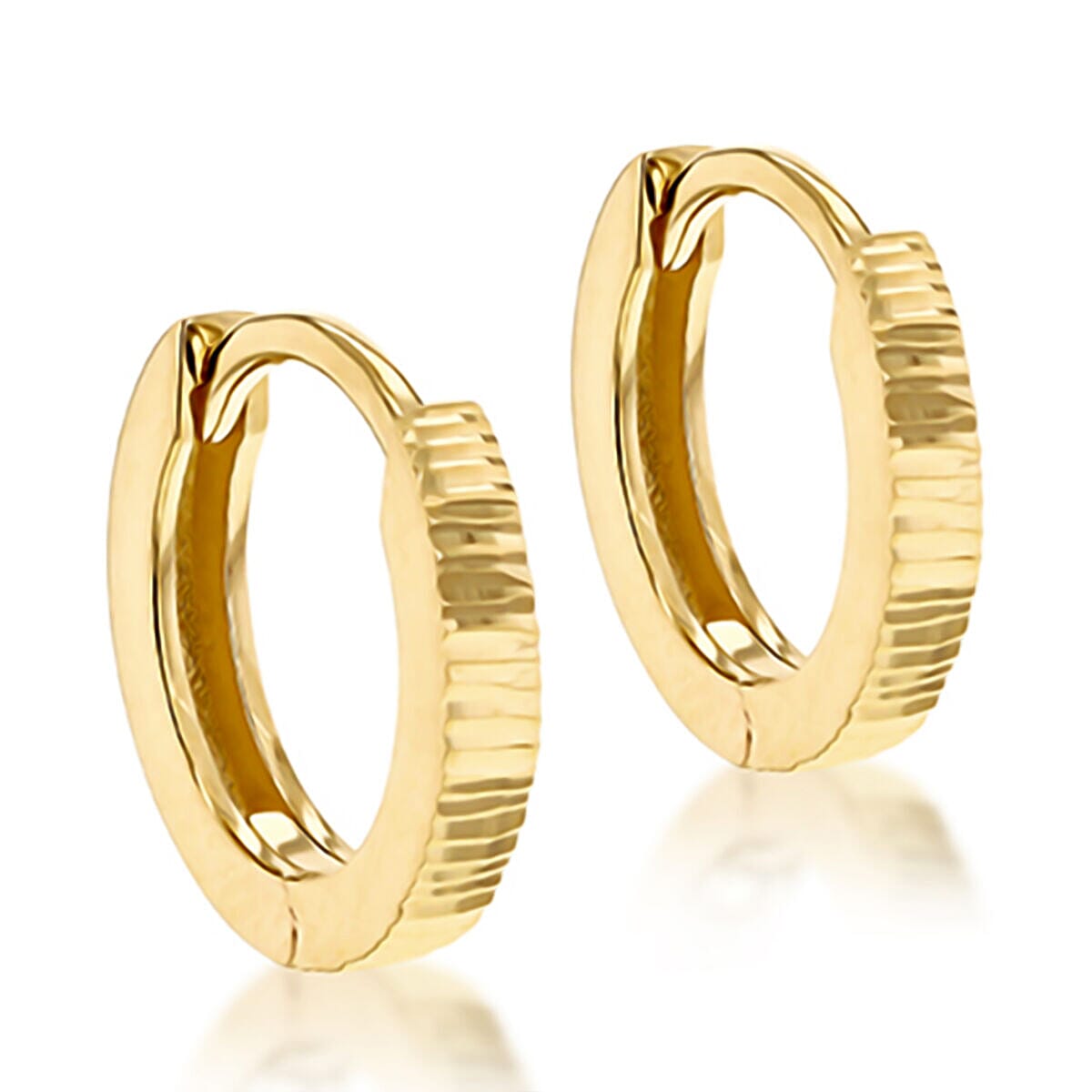 9K Yellow Gold Diamond Cut 2mm x 11mm Huggie Earrings 7337804 0