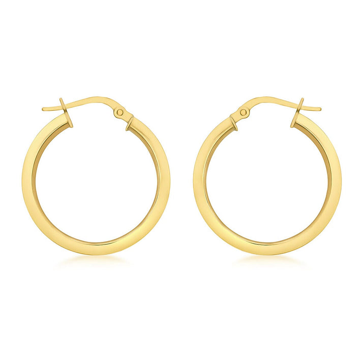 9K Yellow Gold 2mm Square Tube 18mm Round Hoop Creole Earrings 7337847 1