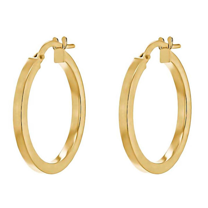 9K Yellow Gold 2mm Square Tube 18mm Round Hoop Creole Earrings 7337847 2