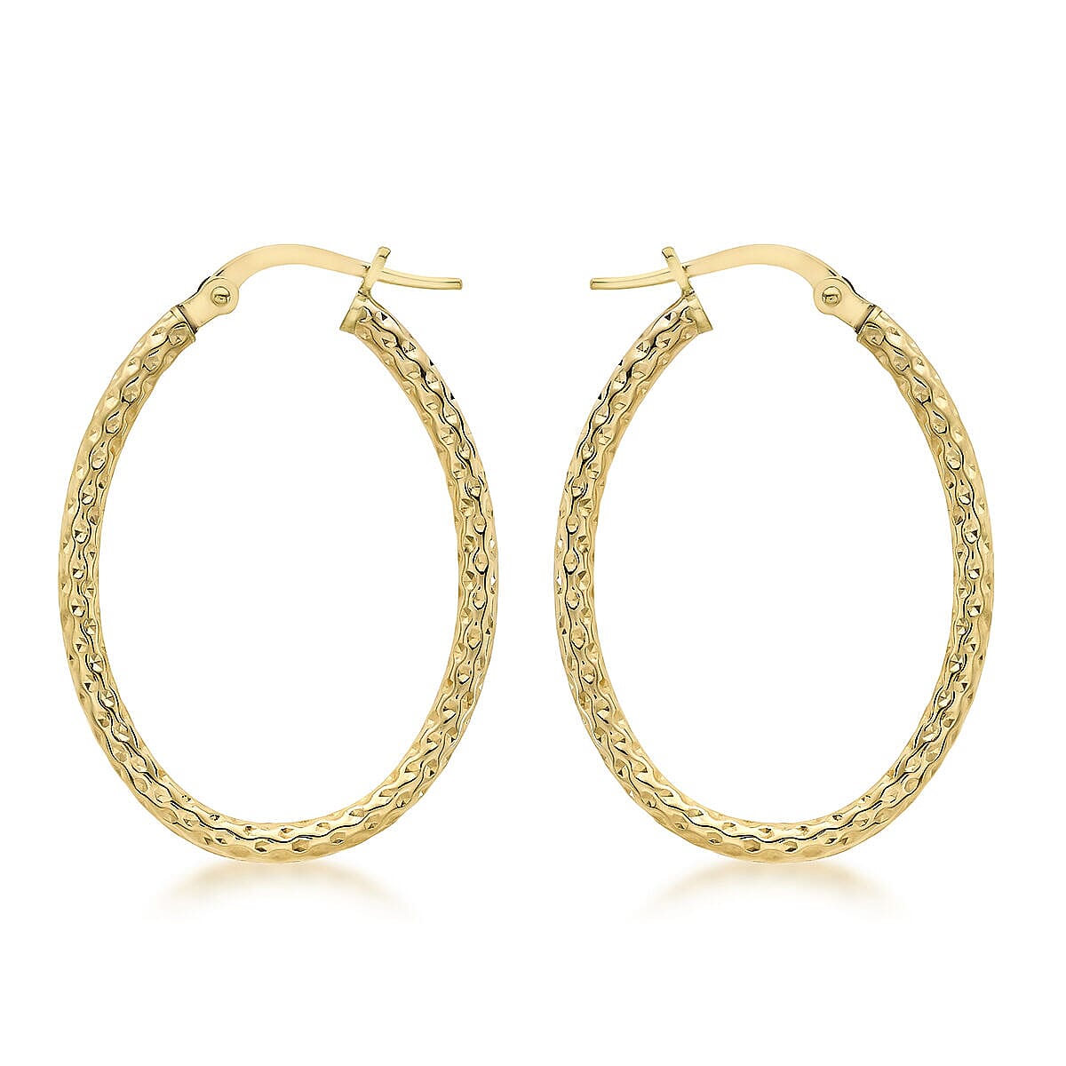 9K Yellow Gold 21mm x 30mm Diamond Cut Oval Hoop Creole Earrings 7338057 0