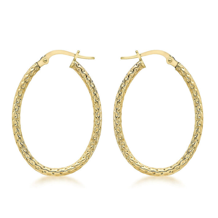 9K Yellow Gold 21mm x 30mm Diamond Cut Oval Hoop Creole Earrings 7338057 1