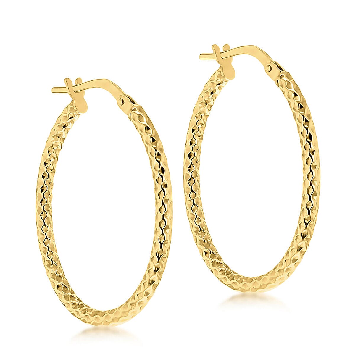 9K Yellow Gold 21mm x 30mm Diamond Cut Oval Hoop Creole Earrings 7338057 1