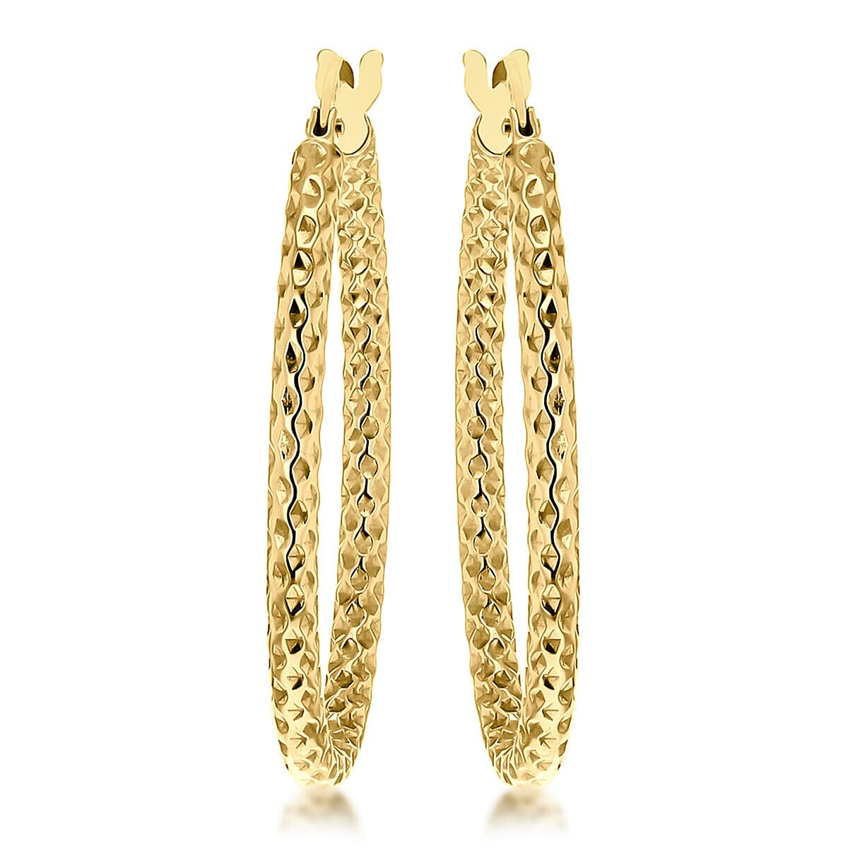 9K Yellow Gold 21mm x 30mm Diamond Cut Oval Hoop Creole Earrings 7338057 2