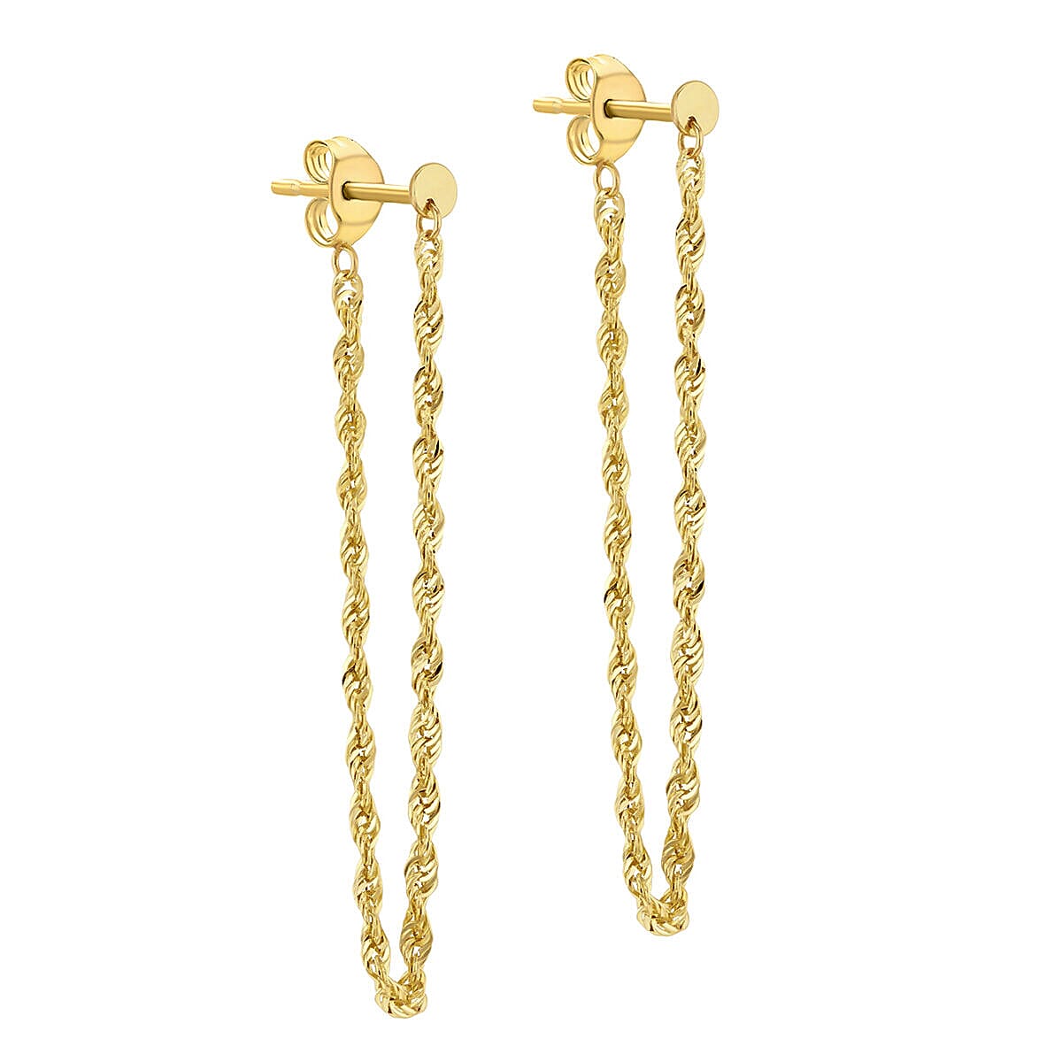 9K Yellow Gold 2mm Rope Chain Loop Earrings 7338606 0