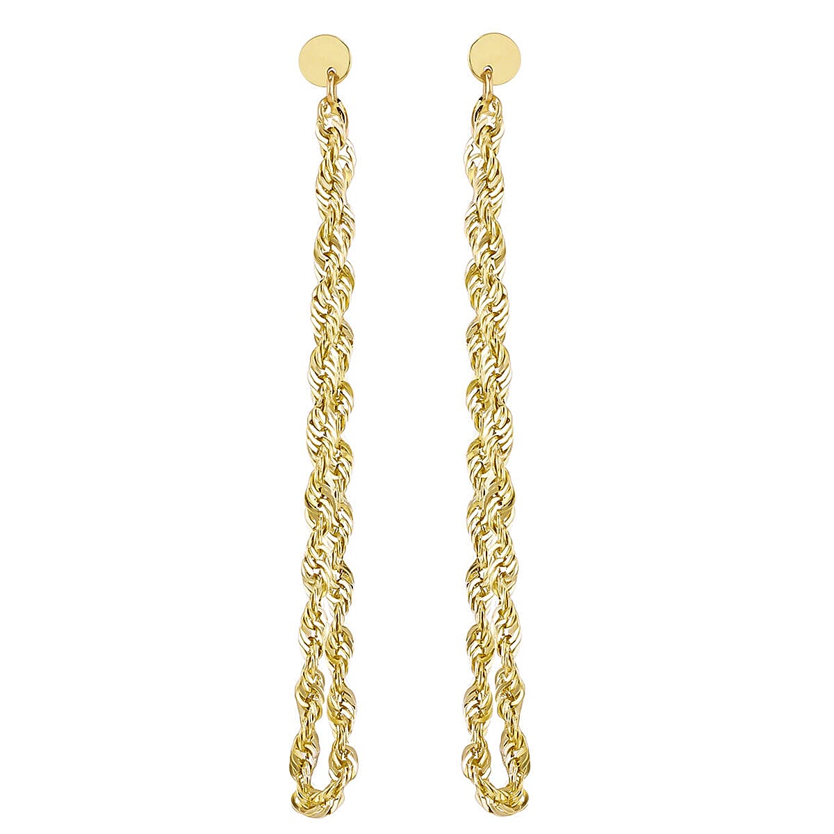 9K Yellow Gold 2mm Rope Chain Loop Earrings 7338606 1