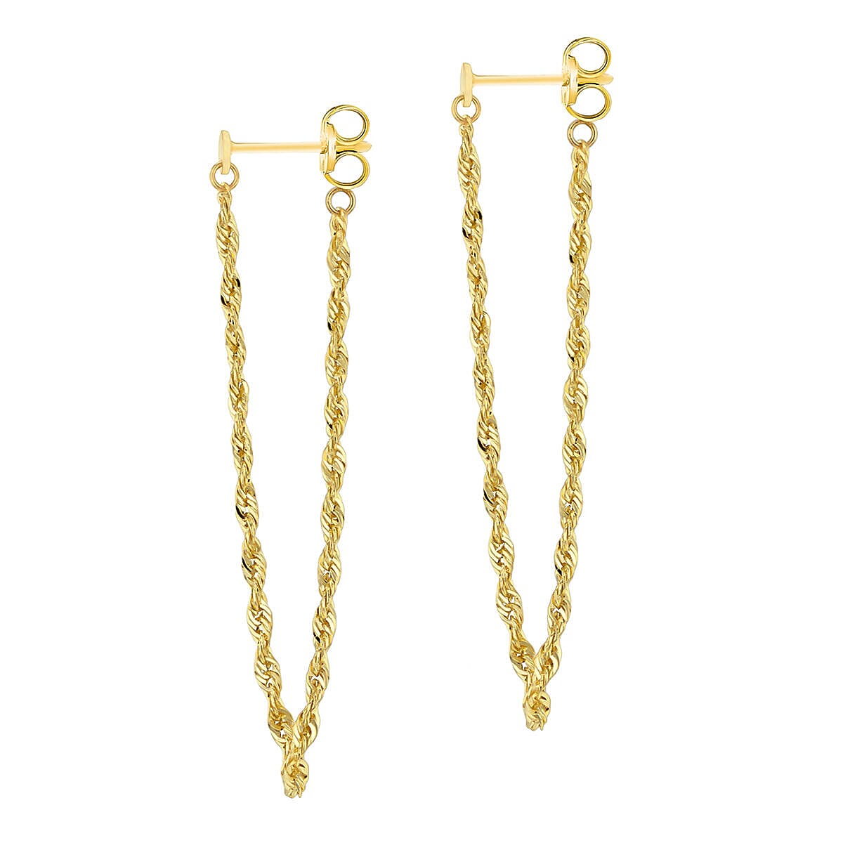 9K Yellow Gold 2mm Rope Chain Loop Earrings 7338606 2
