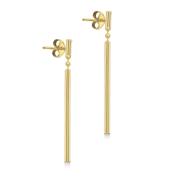 9K Yellow Gold 2mm x 41mm Round Bar Drop Earrings 7338623 1