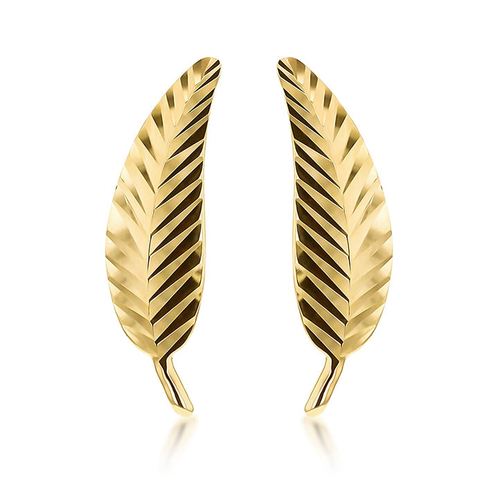Diamond Cut Leaf Stud Earrings in 9K Yellow Gold 7567535 1