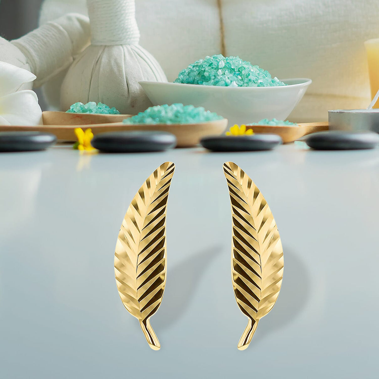 Diamond Cut Leaf Stud Earrings in 9K Yellow Gold 7567535 4