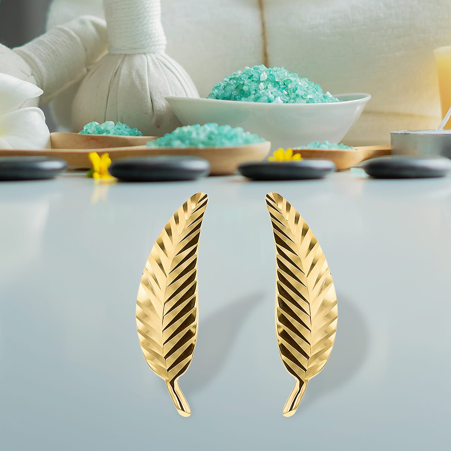 Diamond Cut Leaf Stud Earrings in 9K Yellow Gold 7567535 4