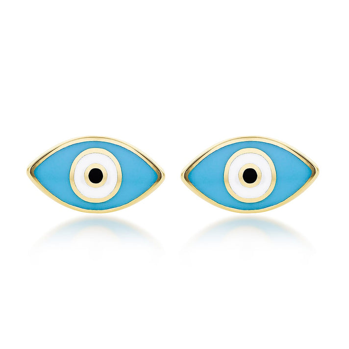 Blue Evil Eye Stud Earrings 9K Yellow Gold 7567536 1