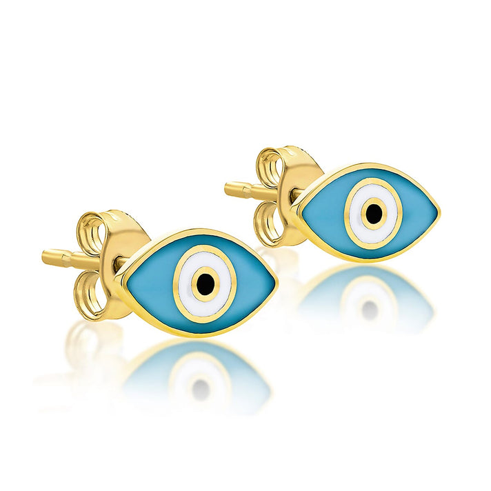 Blue Evil Eye Stud Earrings 9K Yellow Gold 7567536 2