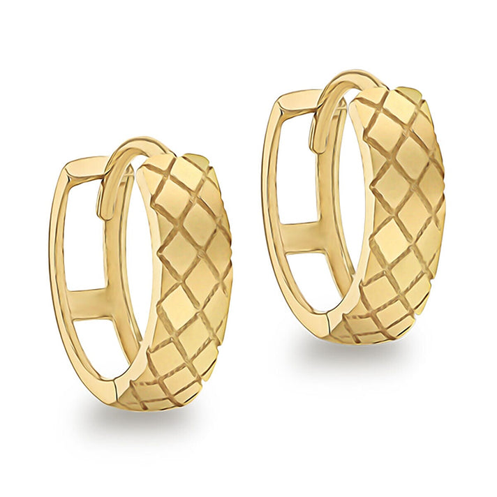 9K Yellow Gold 4mm x 11mm Quilted Small Hoop Earrings 7337763 1