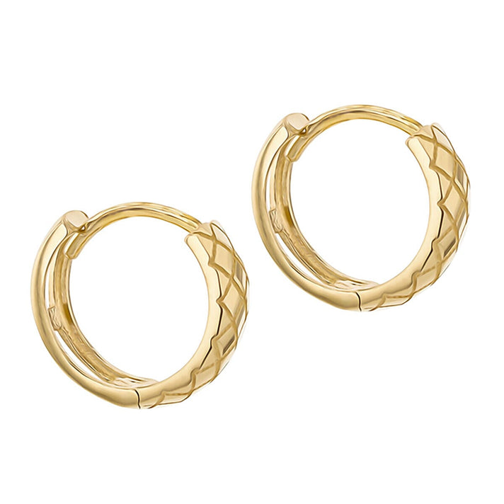 9K Yellow Gold 4mm x 11mm Quilted Small Hoop Earrings 7337763 2