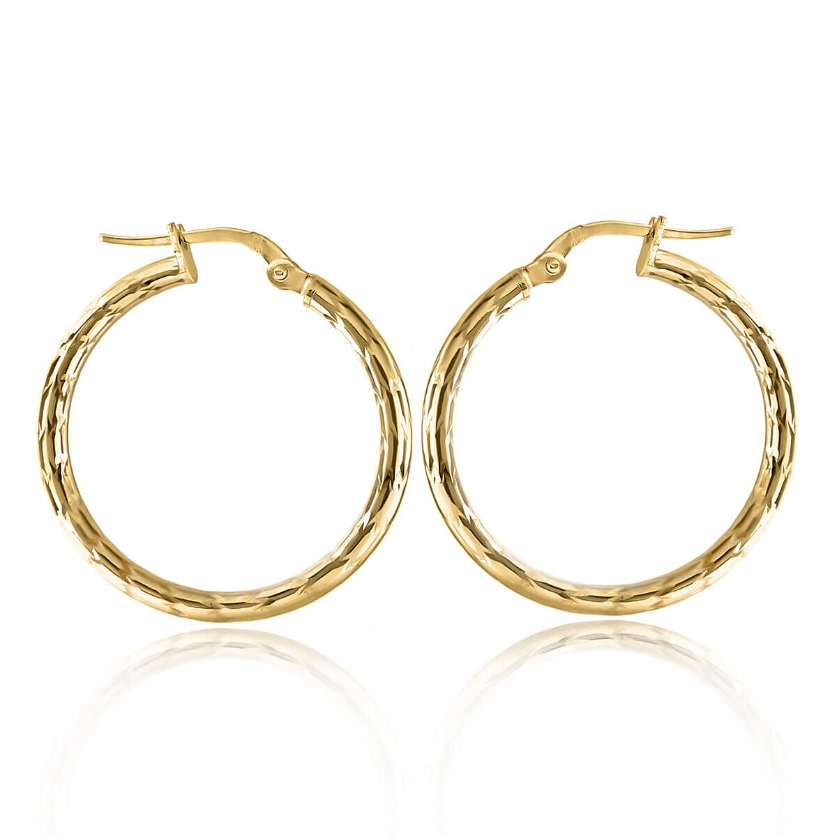 9K Yellow Gold 2mm Tube 24mm Diamond Cut Hoop Creole Earrings 7337869 0