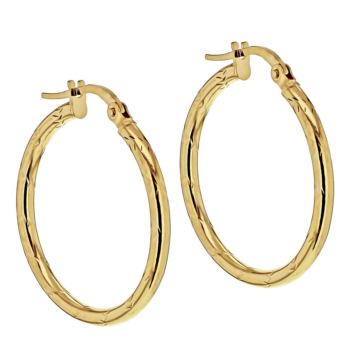9K Yellow Gold 2mm Tube 24mm Diamond Cut Hoop Creole Earrings 7337869 1