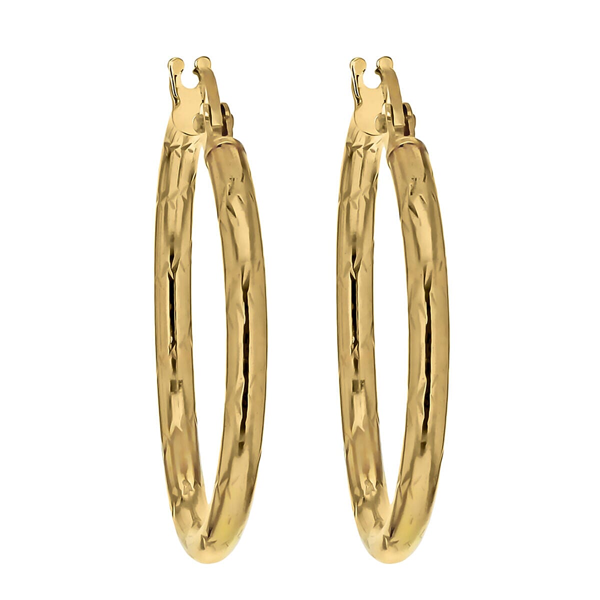 9K Yellow Gold 2mm Tube 24mm Diamond Cut Hoop Creole Earrings 7337869 2