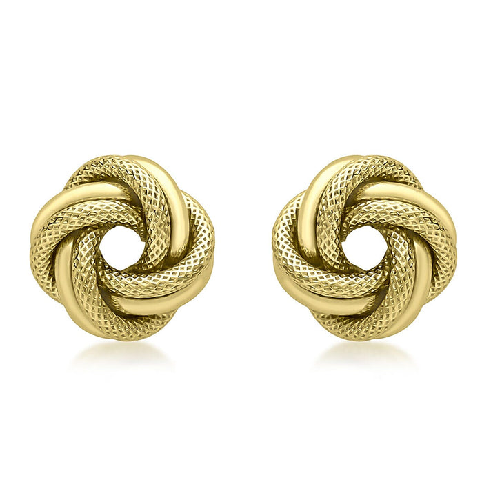 9K Yellow Gold 12mm Textured and Polished Knot Stud Earrings 7338523 1