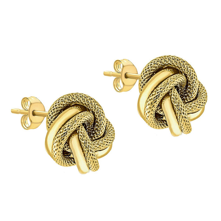 9K Yellow Gold 12mm Textured and Polished Knot Stud Earrings 7338523 2